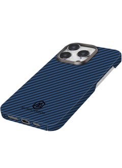 MONOCARBON Real Aramid Fiber [Ultra Slim] for iPhone 15 Pro MAX Case Cover [MagSafe Compatible] Lightweight Anti-Scratch - Matte Blue Black  - Image 2