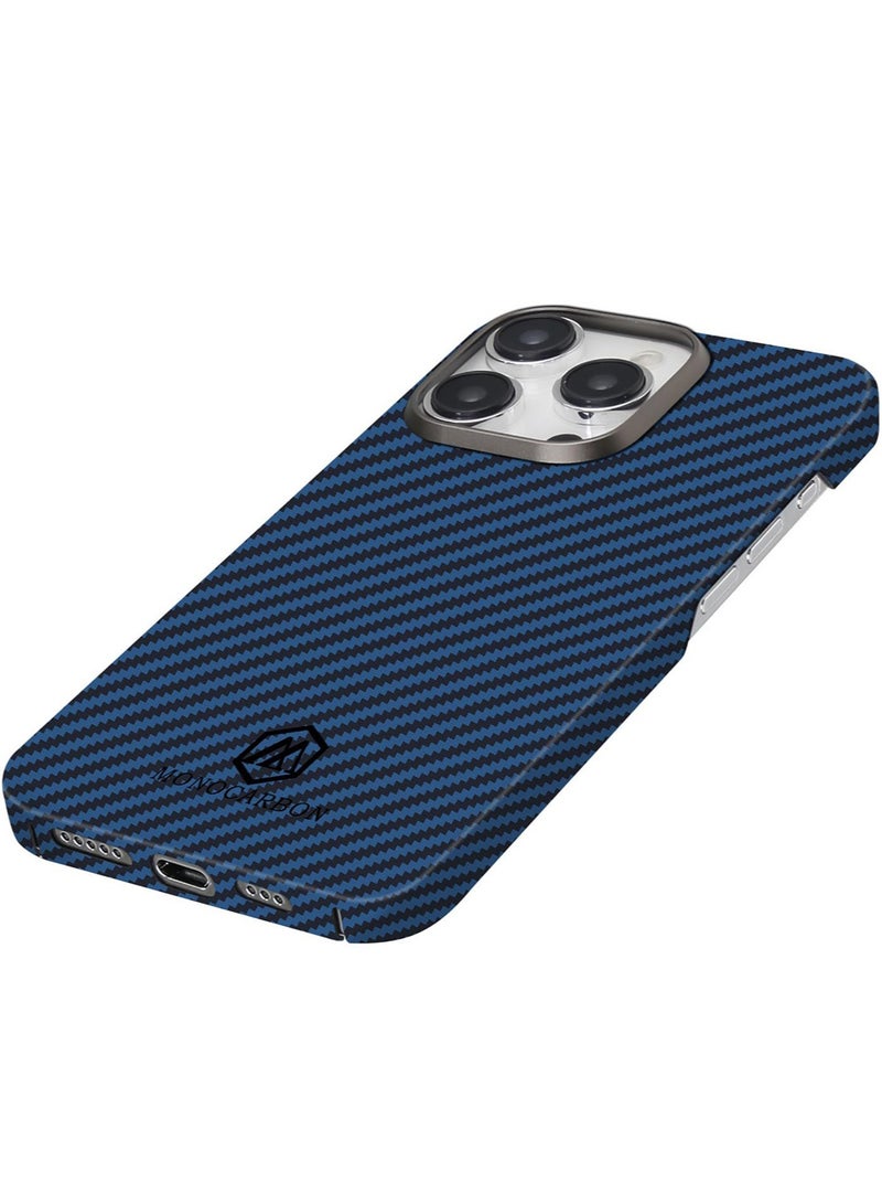 MONOCARBON Real Aramid Fiber [Ultra Slim] for iPhone 15 Pro MAX Case Cover [MagSafe Compatible] Lightweight Anti-Scratch - Matte Blue Black - Image 2