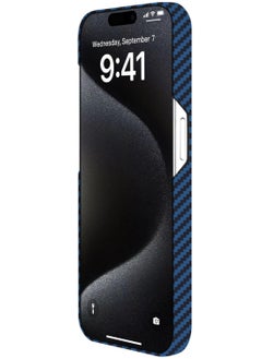 MONOCARBON Real Aramid Fiber [Ultra Slim] for iPhone 15 Pro MAX Case Cover [MagSafe Compatible] Lightweight Anti-Scratch - Matte Blue Black  - Image 5