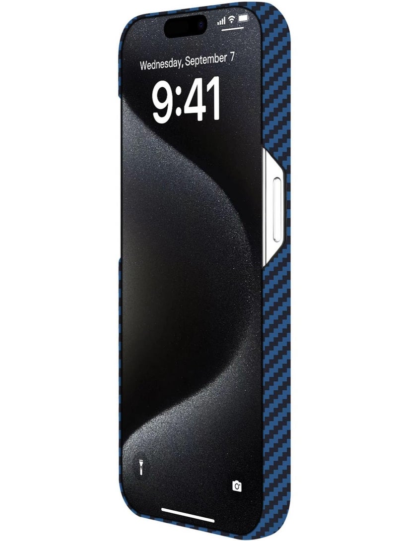 MONOCARBON Real Aramid Fiber [Ultra Slim] for iPhone 15 Pro MAX Case Cover [MagSafe Compatible] Lightweight Anti-Scratch - Matte Blue Black - Image 5