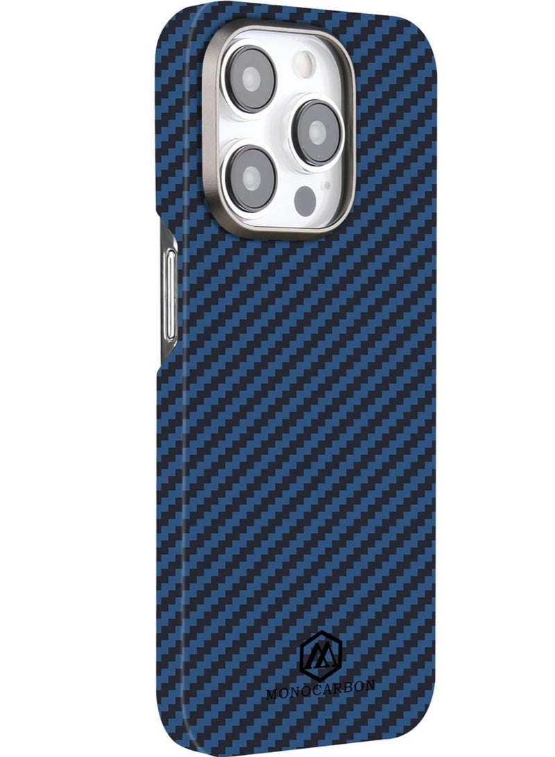MONOCARBON Real Aramid Fiber [Ultra Slim] for iPhone 15 Pro MAX Case Cover [MagSafe Compatible] Lightweight Anti-Scratch - Matte Blue Black - Image 4