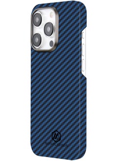 MONOCARBON Real Aramid Fiber [Ultra Slim] for iPhone 15 Pro MAX Case Cover [MagSafe Compatible] Lightweight Anti-Scratch - Matte Blue Black  - Image 3