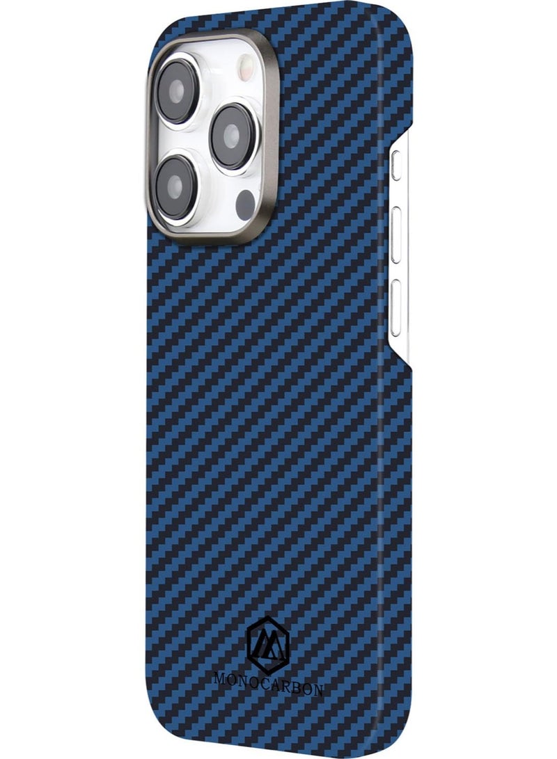 MONOCARBON Real Aramid Fiber [Ultra Slim] for iPhone 15 Pro MAX Case Cover [MagSafe Compatible] Lightweight Anti-Scratch - Matte Blue Black - Image 3