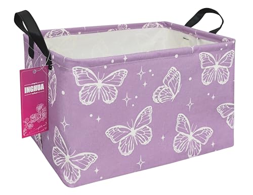 INGHUA Rectangular Storage Basket Fabric Organizer Bin for ToysBooksClothesGiftsPetsPerfect for HomeOfficeNurseryDormShelfRecbutterfly - Image 1