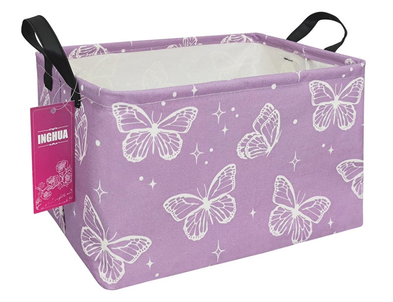INGHUA Rectangular Storage Basket Fabric Organizer Bin for ToysBooksClothesGiftsPetsPerfect for HomeOfficeNurseryDormShelfRecbutterfly - Image 2