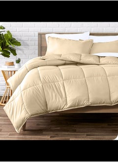 Home of linens Cotton - Plain - 3 Pieces Heavy Comforter Set - 2.8Kgs - Down Alternative Filling - (For Matress 100cm/120cm) - Size (180cm x 240cm) + 2 Pillow Case Covers (50cm x 70cm) - Cream  - Image 1