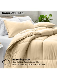 Home of linens Cotton - Plain - 3 Pieces Heavy Comforter Set - 2.8Kgs - Down Alternative Filling - (For Matress 100cm/120cm) - Size (180cm x 240cm) + 2 Pillow Case Covers (50cm x 70cm) - Cream  - Image 2