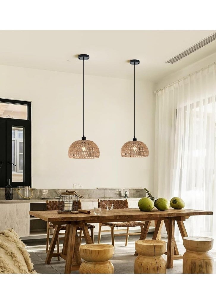Alruht Rattan Light Fixtures,Light Fixture with Dimmable LED Bulb, Mini Hand Woven Rattan Chandelier Light Fixtures, Ceiling for Bedroom, Kitchen Entryway, Living Room Hallway  - Image 4