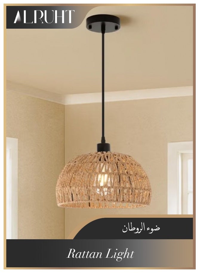 Alruht Rattan Light Fixtures,Light Fixture with Dimmable LED Bulb, Mini Hand Woven Rattan Chandelier Light Fixtures, Ceiling for Bedroom, Kitchen Entryway, Living Room Hallway  - Image 1