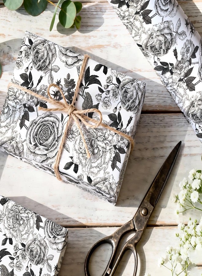 YXTII Black and White Wrapping Paper with Cut Lines, Flower Gift Wrap for Birthday, Wedding, Baby Shower, Valentines, Christmas, Bridal Shower, 17 Inches x 9.8 Feet, Mini Roll - Image 5