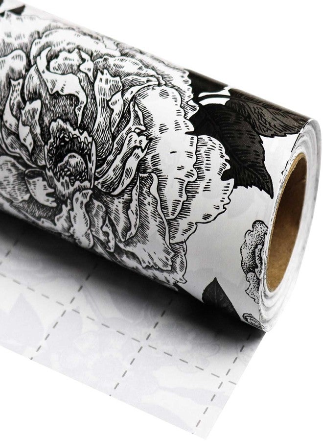 YXTII Black and White Wrapping Paper with Cut Lines, Flower Gift Wrap for Birthday, Wedding, Baby Shower, Valentines, Christmas, Bridal Shower, 17 Inches x 9.8 Feet, Mini Roll - Image 1