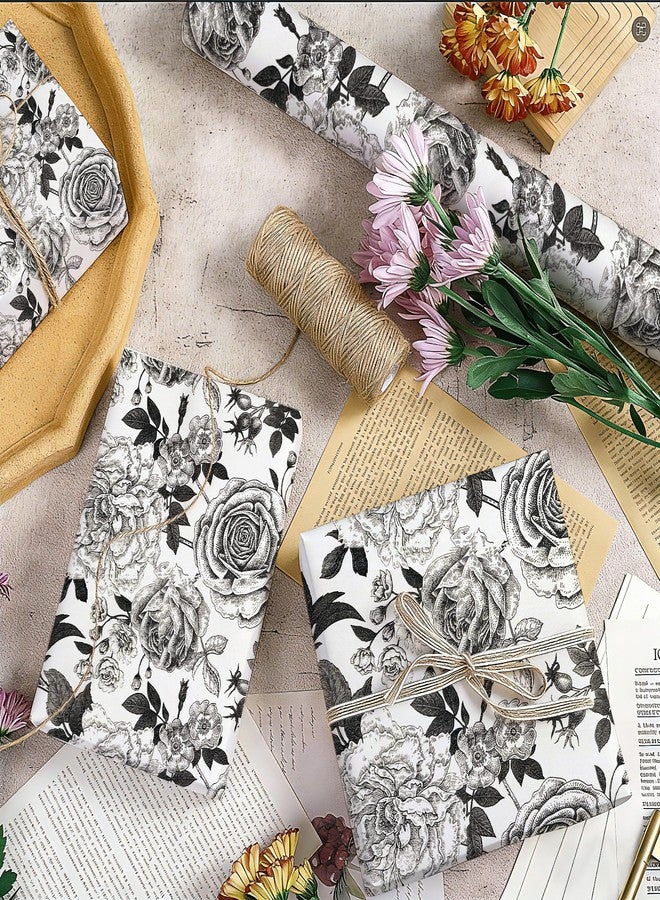 YXTII Black and White Wrapping Paper with Cut Lines, Flower Gift Wrap for Birthday, Wedding, Baby Shower, Valentines, Christmas, Bridal Shower, 17 Inches x 9.8 Feet, Mini Roll - Image 4