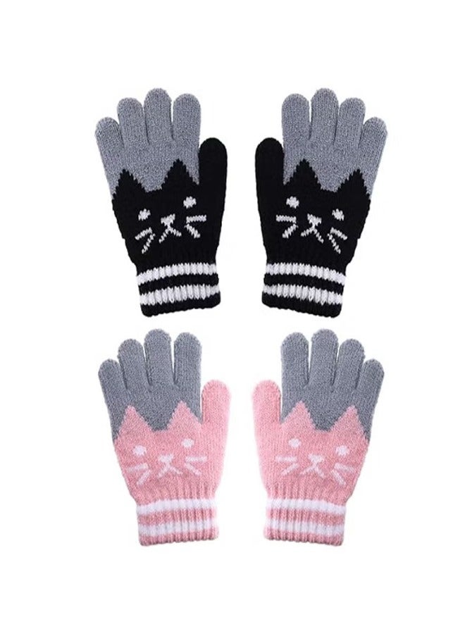 2 Pairs Kids Winter Gloves Full Finger Knitted Gloves Warm Stretchy Mittens for Boys Girls Supplies - Image 1
