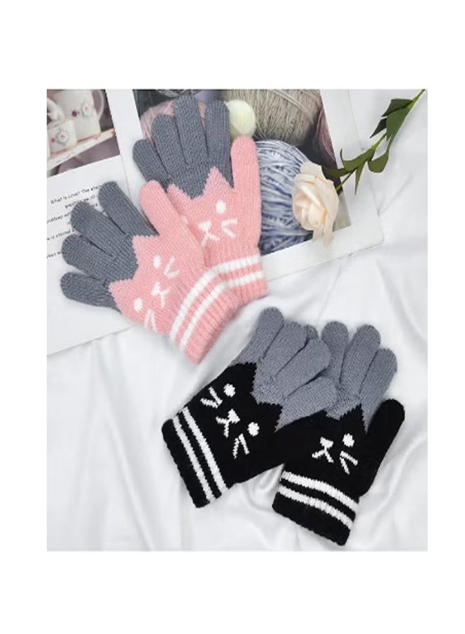 2 Pairs Kids Winter Gloves Full Finger Knitted Gloves Warm Stretchy Mittens for Boys Girls Supplies - Image 2