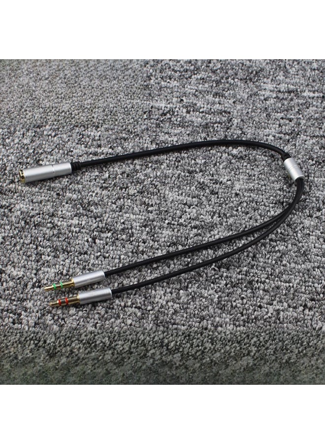 3.5 Audio Patch Cord One-to-two Converter Desktop Computer Laptop Headset Microphone Connection Two-in-one-Interface Form:0.33 M Silver  - Image 3