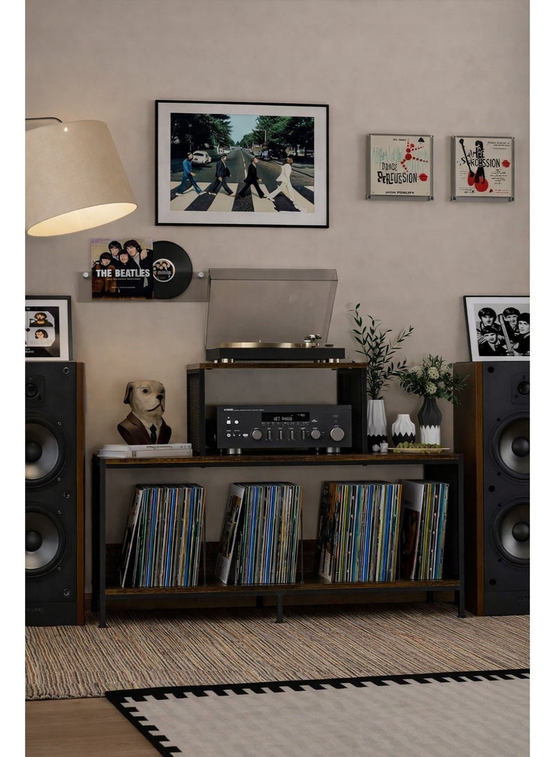 Forthcan Vintage Record Player Stand with Large Vinyl Storage, Holds 150–250 LPs, Adjustable Dividers, Side Display Shelves, Wooden & Metal Turntable Table for Living Room, Bedroom or Office - Image 4