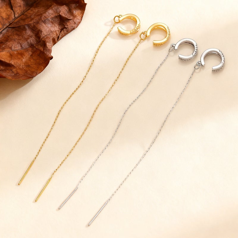 ofeankri Long Tassel Cross Zircon Ear Clip for Women, Luxurious C-Shaped Earring with Zircon Accents - Image 1