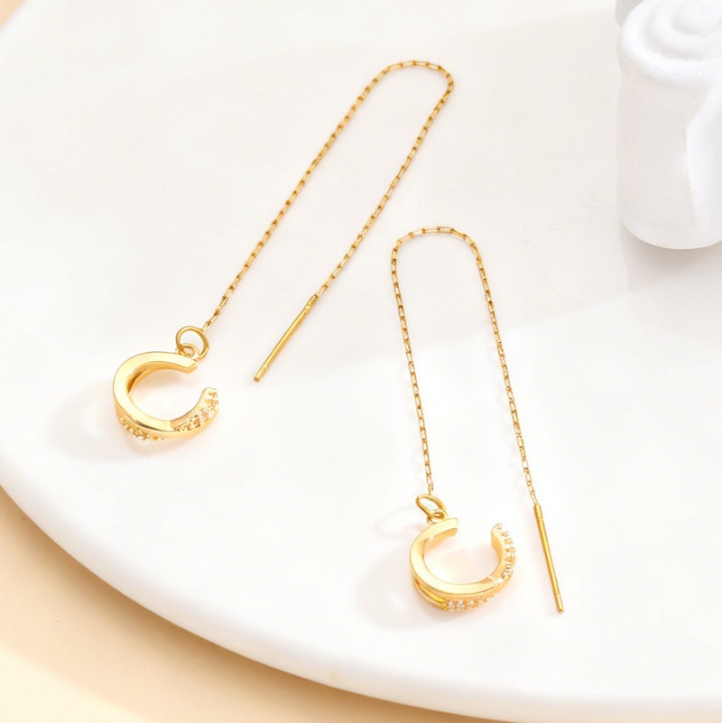 ofeankri Long Tassel Cross Zircon Ear Clip for Women, Luxurious C-Shaped Earring with Zircon Accents - Image 4