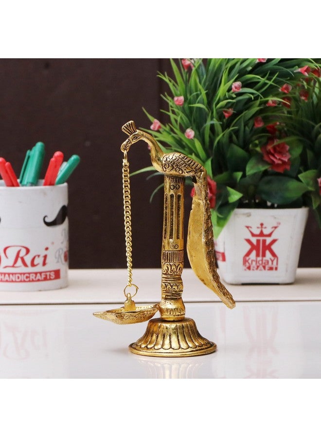 KridayKraft Peacock Design Metal Hanging with Chain Diya Pair of Peacock Design Bird Diya Deepak Oil Lamp Metal Gold Finish Hanging Diya Pair Puja Gift Item Antique, Standard,Pack of 2 - Image 4