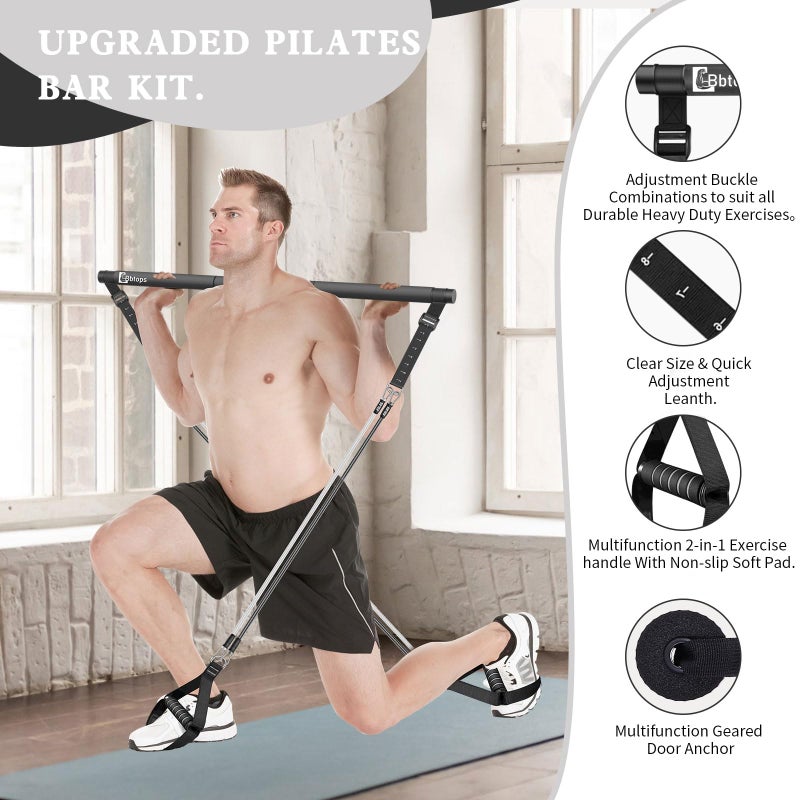 Bbtops Pilates Bar Kit with Resistance Bands, Flexbands Kit Exercise Fitness Equipment for Women & Men Home Gym Yoga, Multifunctional Pilates Bar Full Body Workout Equipment Black - Image 2