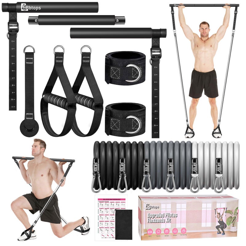 Bbtops Pilates Bar Kit with Resistance Bands, Flexbands Kit Exercise Fitness Equipment for Women & Men Home Gym Yoga, Multifunctional Pilates Bar Full Body Workout Equipment Black - Image 1