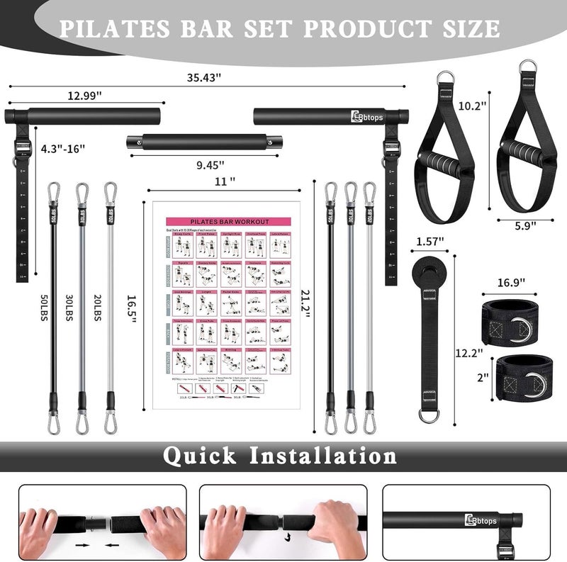 Bbtops Pilates Bar Kit with Resistance Bands, Flexbands Kit Exercise Fitness Equipment for Women & Men Home Gym Yoga, Multifunctional Pilates Bar Full Body Workout Equipment Black - Image 5