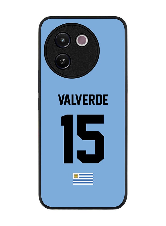 Stylizedd Rugged Black edge case for Vivo V30e, Slim fit Soft Case Flexible Anti Drop TPU Gel Thin Cover - Football Team - Uruguay , Player Name - Valverde - Image 1