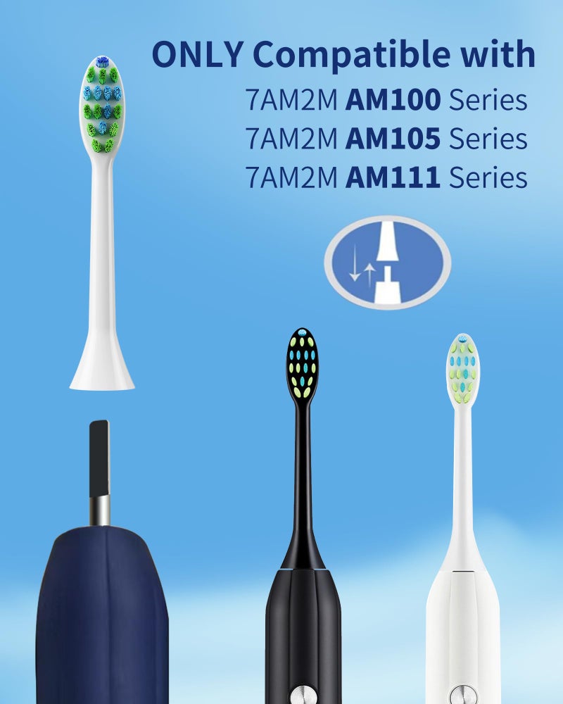 7AM2M AM100/AM105/AM111 Electric Toothbrush Brush Heads x 8 for 7AM2M Electric Toothbrush ONLY (Black) - Image 2