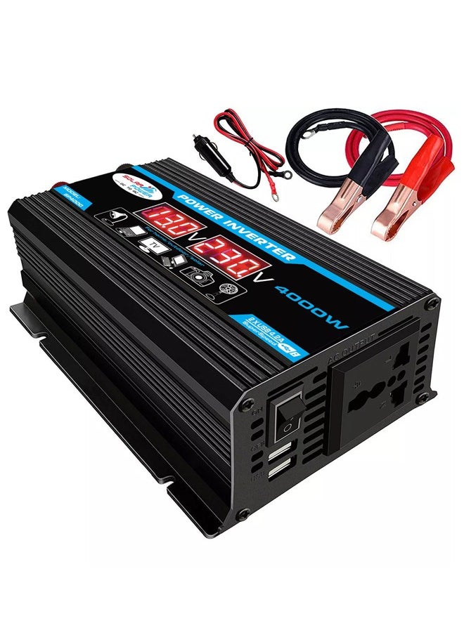 spa luxetique - 4000W Car Power Inverter DC 12V to AC 220V Converter Modified Sine Wave Inverter High Frequency Watt Power Charger Inverter with Dual USB Port Battery Clips Display Screen - Image 1