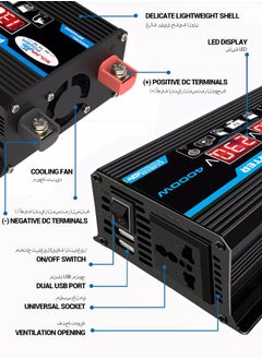 spa luxetique 4000W Car Power Inverter DC 12V to AC 220V Converter Modified Sine Wave Inverter High Frequency Watt Power Charger Inverter with Dual USB Port Battery Clips Display Screen  - Image 2