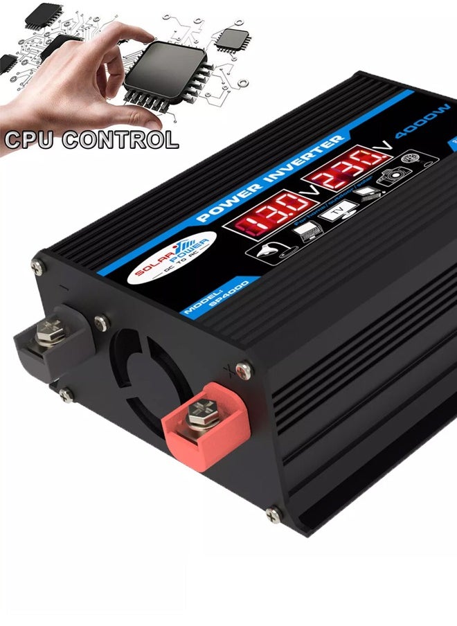 spa luxetique - 4000W Car Power Inverter DC 12V to AC 220V Converter Modified Sine Wave Inverter High Frequency Watt Power Charger Inverter with Dual USB Port Battery Clips Display Screen - Image 1