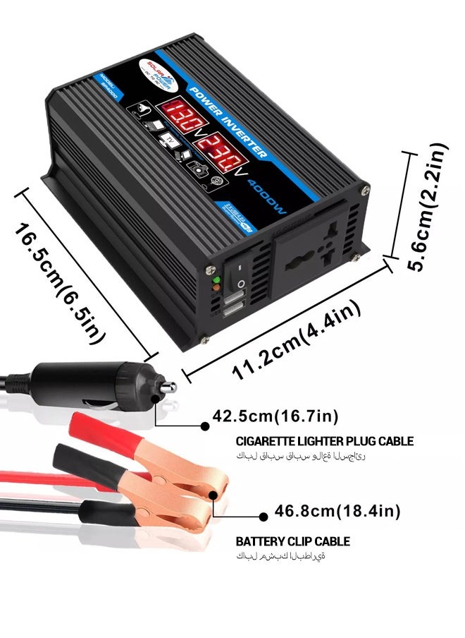 spa luxetique - 4000W Car Power Inverter DC 12V to AC 220V Converter Modified Sine Wave Inverter High Frequency Watt Power Charger Inverter with Dual USB Port Battery Clips Display Screen - Image 1