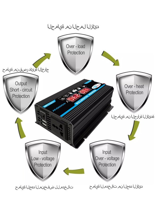 spa luxetique - 4000W Car Power Inverter DC 12V to AC 220V Converter Modified Sine Wave Inverter High Frequency Watt Power Charger Inverter with Dual USB Port Battery Clips Display Screen - Image 1