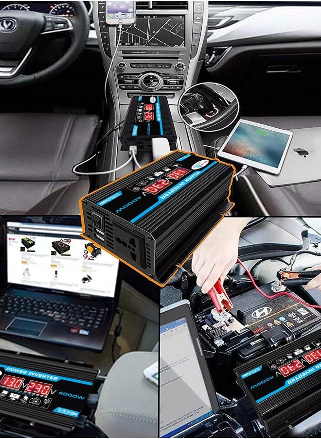 spa luxetique - 4000W Car Power Inverter DC 12V to AC 220V Converter Modified Sine Wave Inverter High Frequency Watt Power Charger Inverter with Dual USB Port Battery Clips Display Screen - Image 1