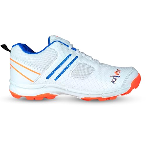 Prokick Havoc Cricket Shoes for Men and Women|Lightweight & Durable Cricket Shoes|PVC Studs Spikes Sports Shoe for Unisex|Synthetic Leather Upper Sports Shoes|EVA Sockliner, White/Orange/Blue-9 UK - Image 2