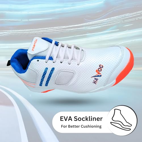 Prokick Havoc Cricket Shoes for Men and Women|Lightweight & Durable Cricket Shoes|PVC Studs Spikes Sports Shoe for Unisex|Synthetic Leather Upper Sports Shoes|EVA Sockliner, White/Orange/Blue-9 UK - Image 3