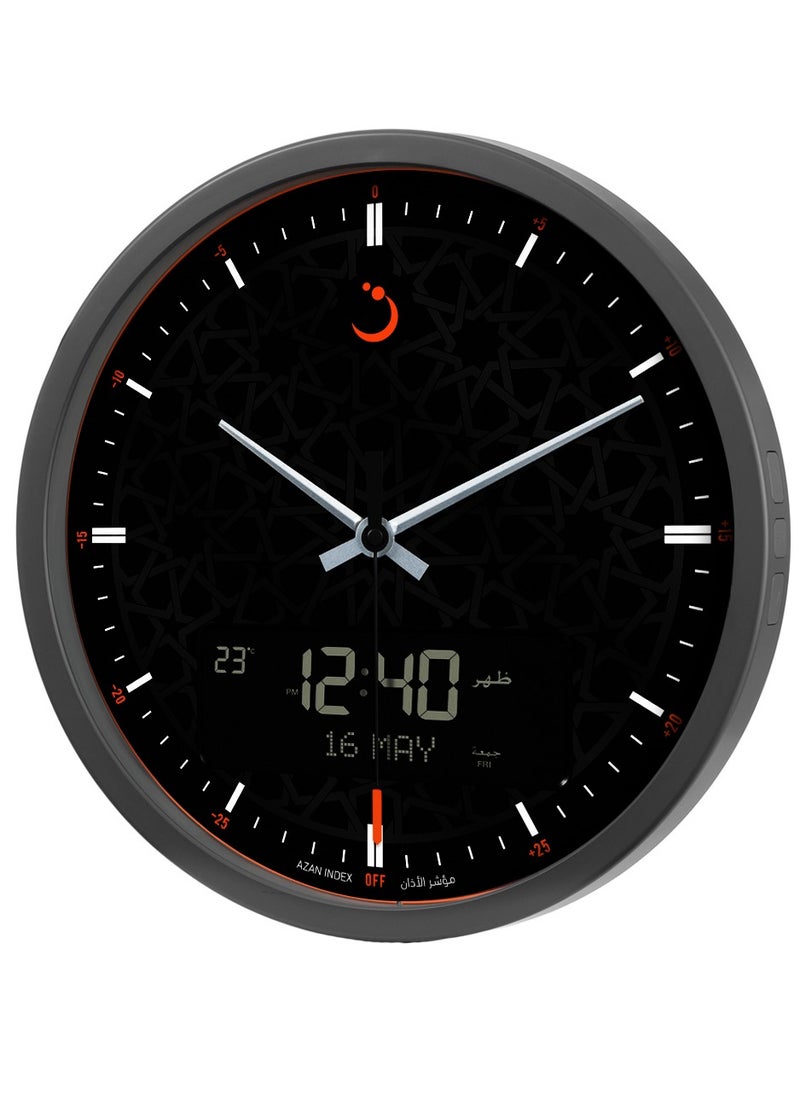 Alfajr - Al-Fajr Wall Clock CR-23 Round and Large Analog and Screen to Display the Prayer Time and Date with Multiple Sounds for the Azan - Image 1