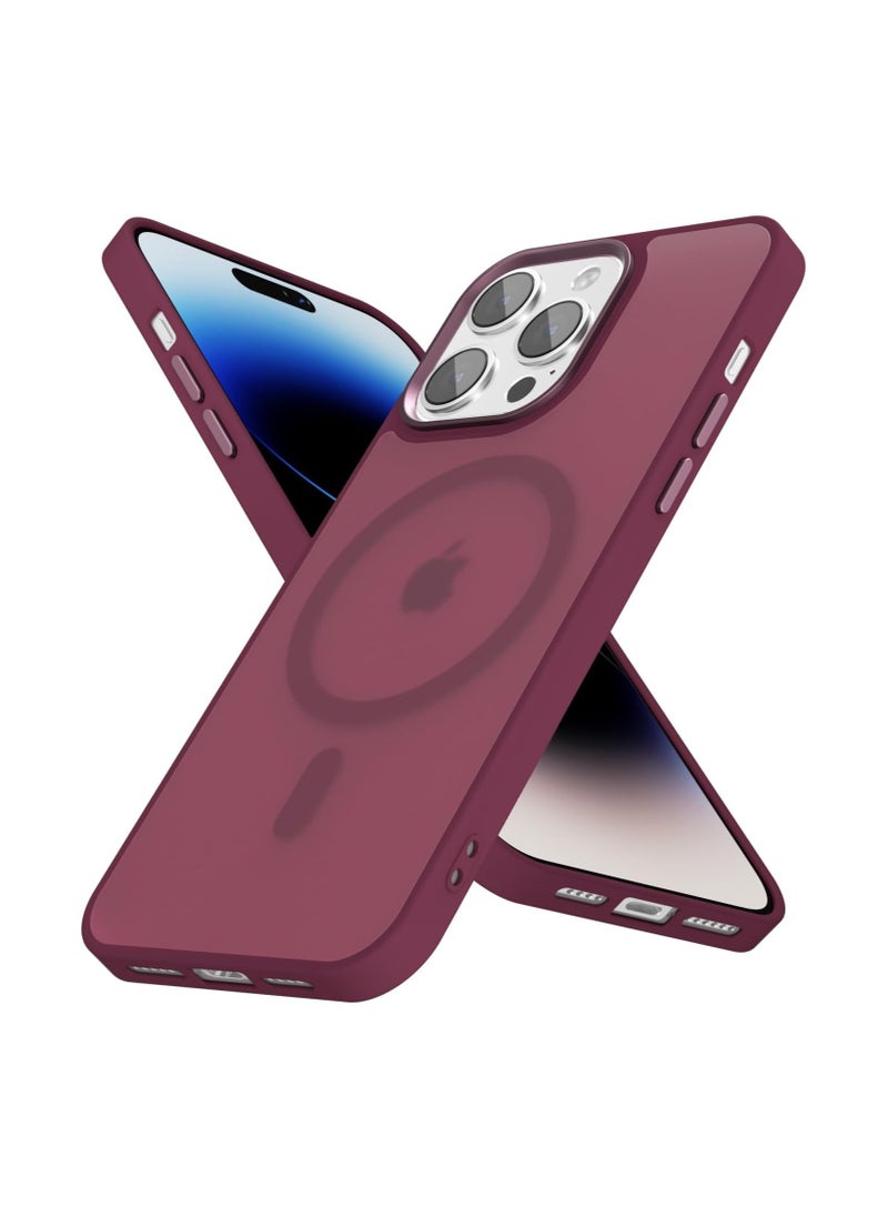 Denx Matte Magnetic case for iPhone 14 Pro , High Grade Drop Protection with Shockproof Strip, Translucent Matte Back Phone Case (Deep Red)  - Image 1