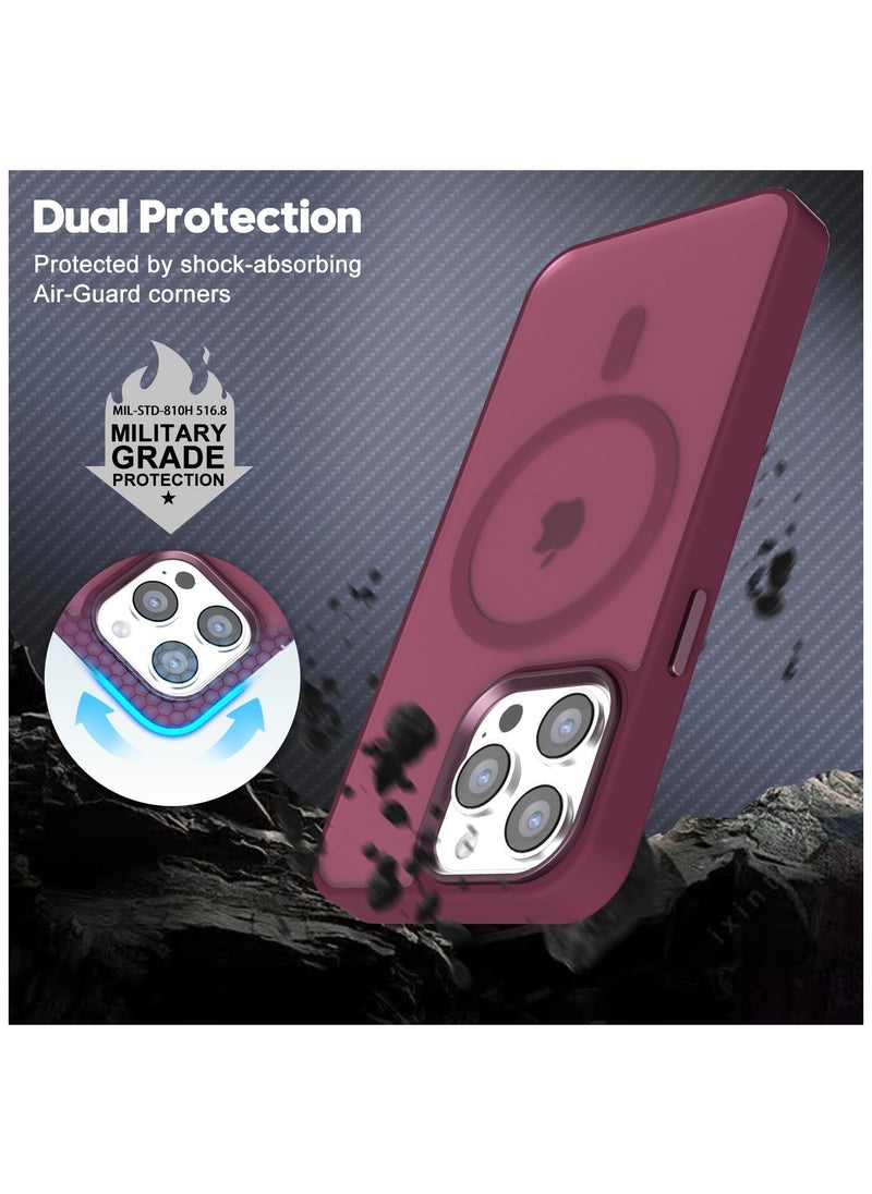 Denx Matte Magnetic case for iPhone 14 Pro , High Grade Drop Protection with Shockproof Strip, Translucent Matte Back Phone Case (Deep Red)  - Image 4