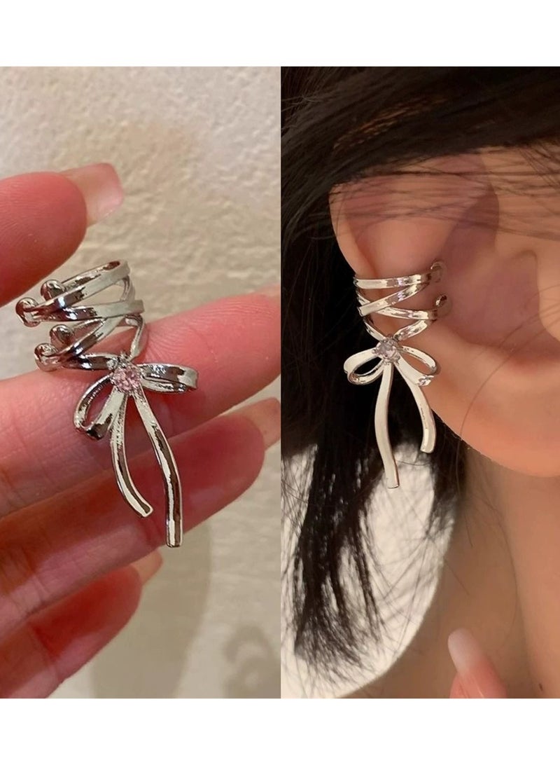 Goolsky أقراط كليب على شكل صليب مجوف بتصميم شريطي – تصميم رائع مستوحى من الباليه، بدون ثقب، هدية مثالية للنساء، للاستخدام اليومي/الحفلات - Image 1