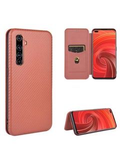 HuHa Case Cover For Realme X50 Pro / X50 Pro 5G Carbon Fiber Texture Horizontal Flip TPU + PC + PU Leather Case with Card Slot Brown 