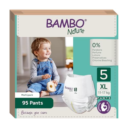 Bambo Nature Premium Baby Pants Diapers for Kids XL Size (11-17 Kgs), Super Absorbent, Breathable, Extra Soft, Dermatologically Tested, Hypoallergenic Nappies With Wetness Indicator, 95 Count - Image 1
