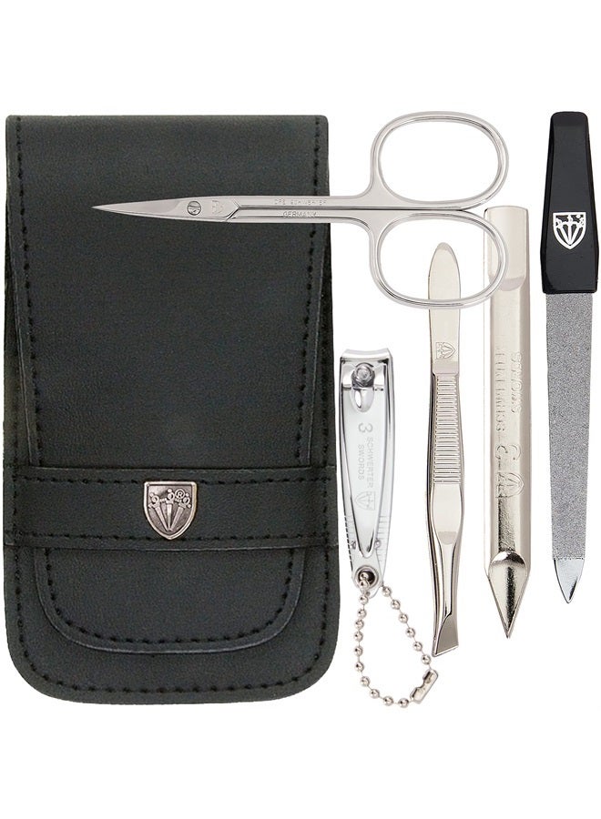 3 Swords Germany brand quality 5 piece manicure pedicure grooming kit set for professional finger & toe nail care scissors clipper genuine leather case in gift box, Made in Solingen Germany (71103) - Image 1
