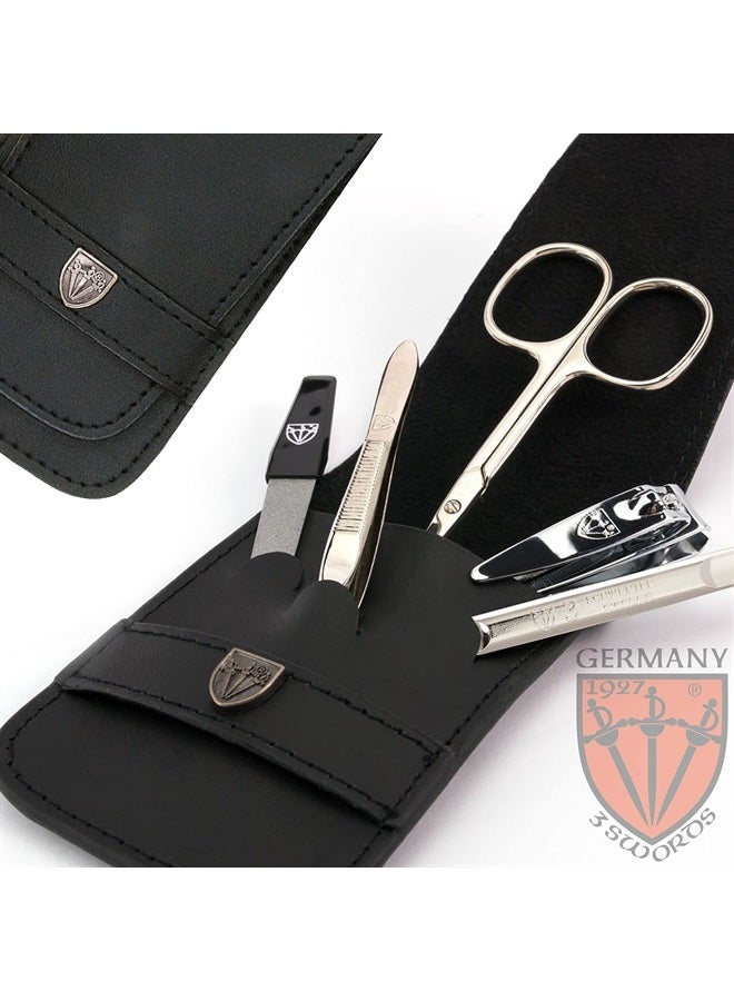 3 Swords Germany brand quality 5 piece manicure pedicure grooming kit set for professional finger & toe nail care scissors clipper genuine leather case in gift box, Made in Solingen Germany (71103) - Image 2