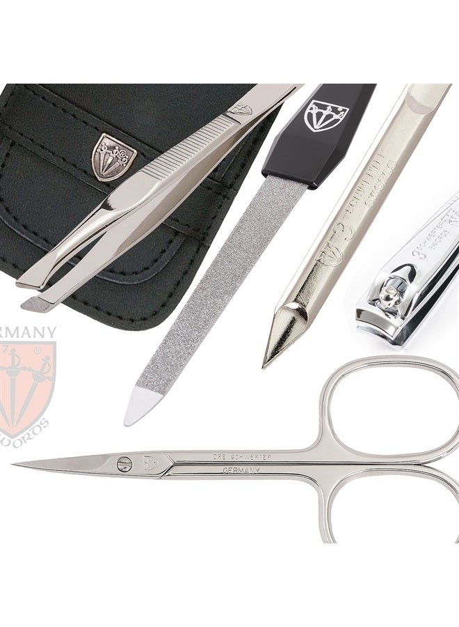 3 Swords Germany brand quality 5 piece manicure pedicure grooming kit set for professional finger & toe nail care scissors clipper genuine leather case in gift box, Made in Solingen Germany (71103) - Image 4