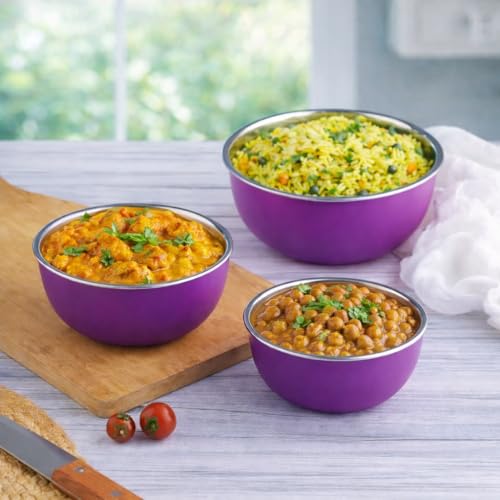 Zaib Microwave Safe Stainless Steel Euro Mixing Bowl with Lid for Kitchen Food Storage Pack of 3 Pcs Capacity, 500 ml, 800 ml, 1250 ml - Image 2