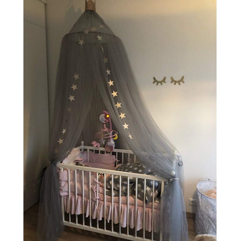 OldPAPA Bed Canopy for girls - Princess Bed Canopy Mosquito Net Nursery Play Room Decor Dome Premium Yarn Netting Curtains Baby Game Dream Castle, Grey - Image 4