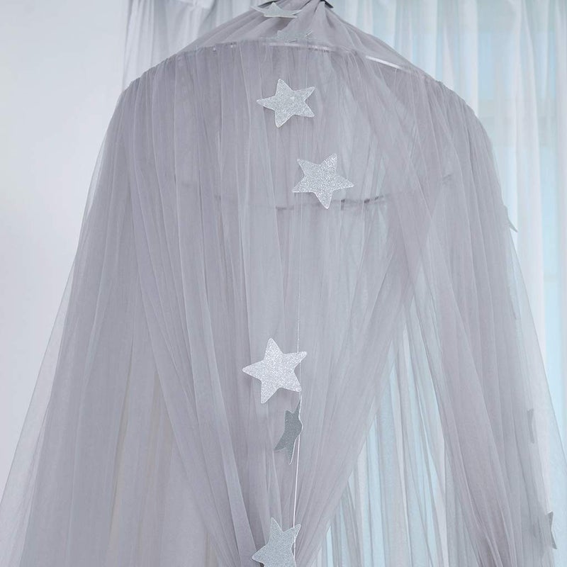 OldPAPA Bed Canopy for girls - Princess Bed Canopy Mosquito Net Nursery Play Room Decor Dome Premium Yarn Netting Curtains Baby Game Dream Castle, Grey - Image 5