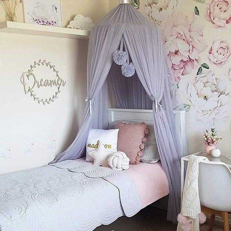 OldPAPA Bed Canopy for girls - Princess Bed Canopy Mosquito Net Nursery Play Room Decor Dome Premium Yarn Netting Curtains Baby Game Dream Castle, Grey - Image 3