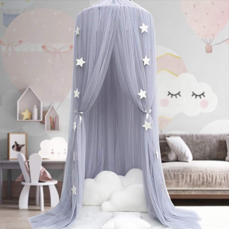 OldPAPA Bed Canopy for girls - Princess Bed Canopy Mosquito Net Nursery Play Room Decor Dome Premium Yarn Netting Curtains Baby Game Dream Castle, Grey - Image 1